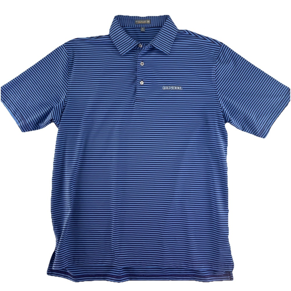Peter Millar Summer Comfort Golf Polo Shirt Mens XL Blue Striped Gold Strike